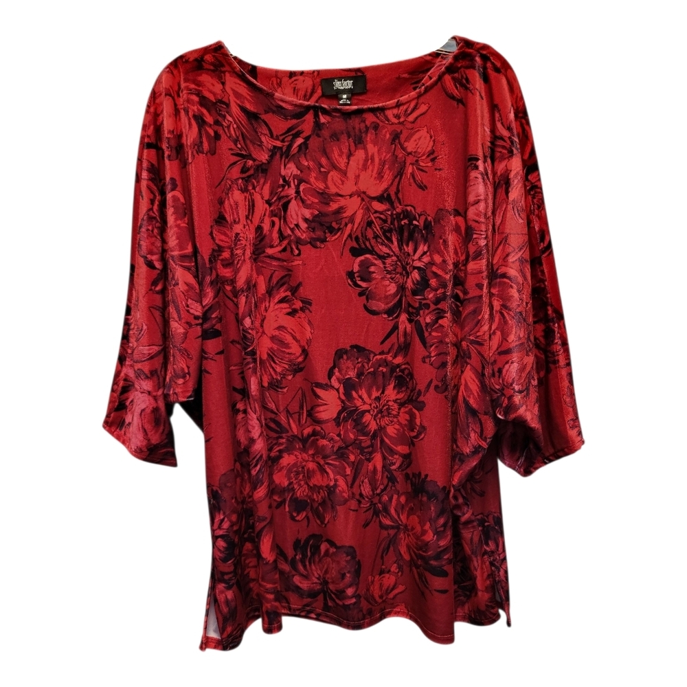 NWT Slim Factor by Investments Scarlet Oversized Floral Dolman Sleeve Top-Size M